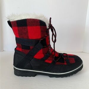 Plaid Faux Fur Winter Boot